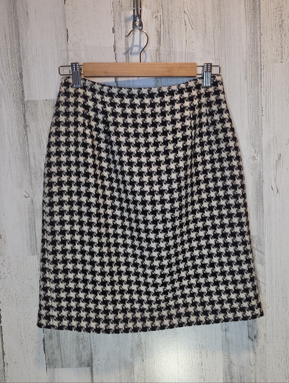 Chadwick’s Women 6P Houndstooth Wool Pencil Skirt Black White Lined Career
